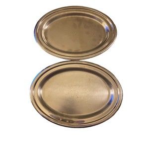 Pair of Vintage Legion Utensils Oval Stainless 12" Platters Pat'd 11-6-51